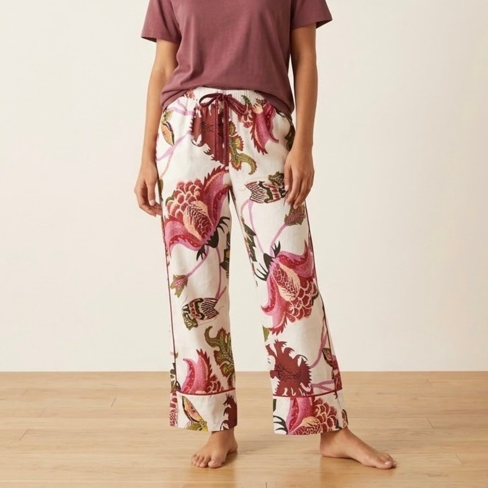 NEW Raphael Balme Anthropologie Flannel Sleep Pants Pink Combo Floral Lounge XS